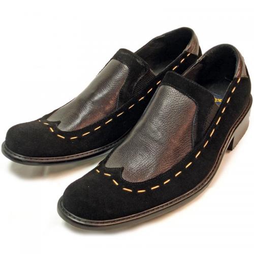 Fiesso Black Genuine Leather/Suede Loafer Shoes FI8196.